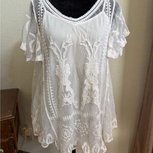 Alstyle White Embroidered Sheer Blouse